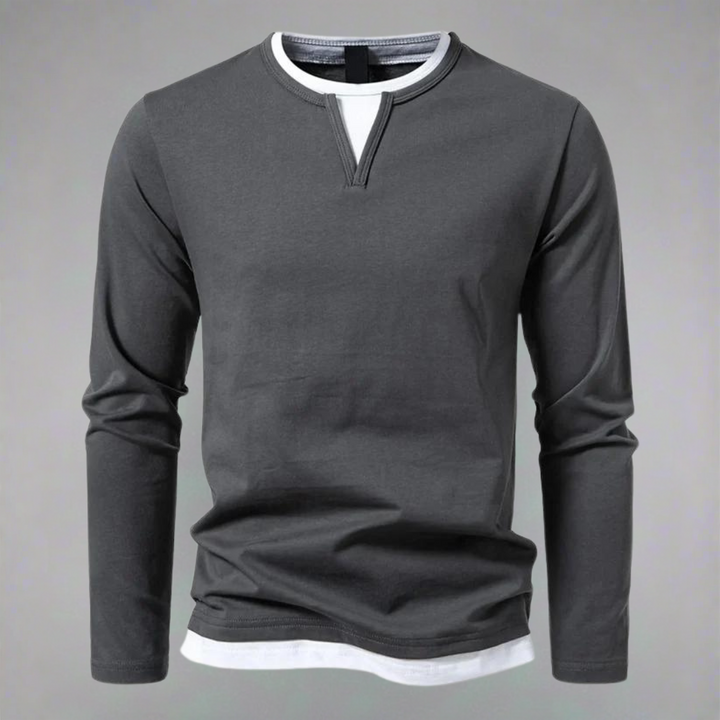 Sam™ - Elegant Long Sleeve Shirt with V-Neck for a Timeless Look