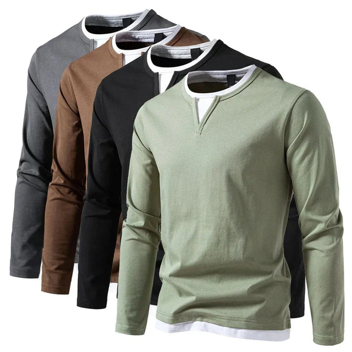 Sam™ - Elegant Long Sleeve Shirt with V-Neck for a Timeless Look