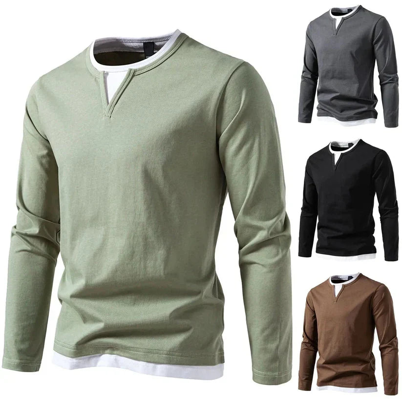 Sam™ - Elegant Long Sleeve Shirt with V-Neck for a Timeless Look